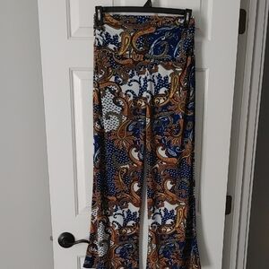 WinWin Paisley Flare Palazzo Pants in Blue and Brown Size L-XL Boho-Chic